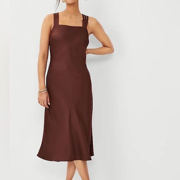 Ann Taylor Petite Strappy Slip Dress Stone Brown 2P NWT IN PACKAGE - Picture 1 of 6